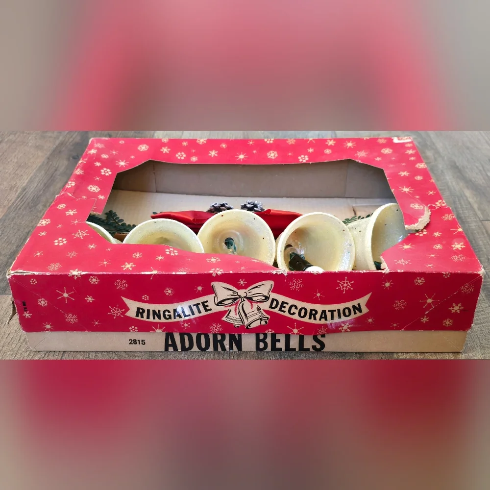 Vintage Ringalite Lighted Christmas Adorn Bells Swag Mica Glitter Original Box